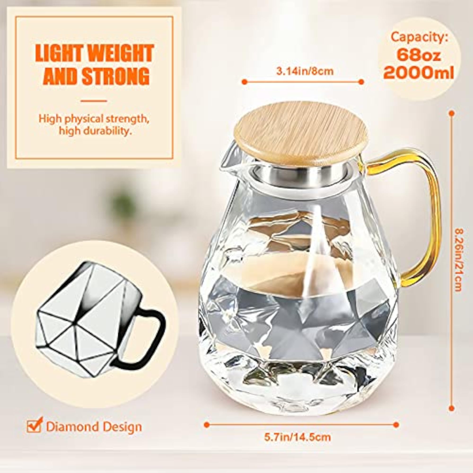 Modern Diamond Design Glass Jug with Lid